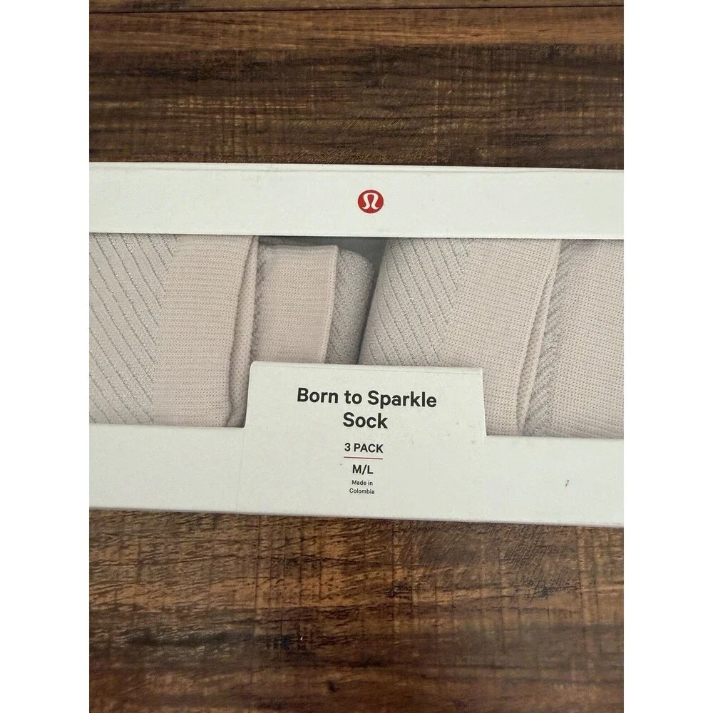 Lululemon Born To Sparkle Sock *3 Pack LW9CSBS PBLS/SLVR Size M/L (2 ONLY)